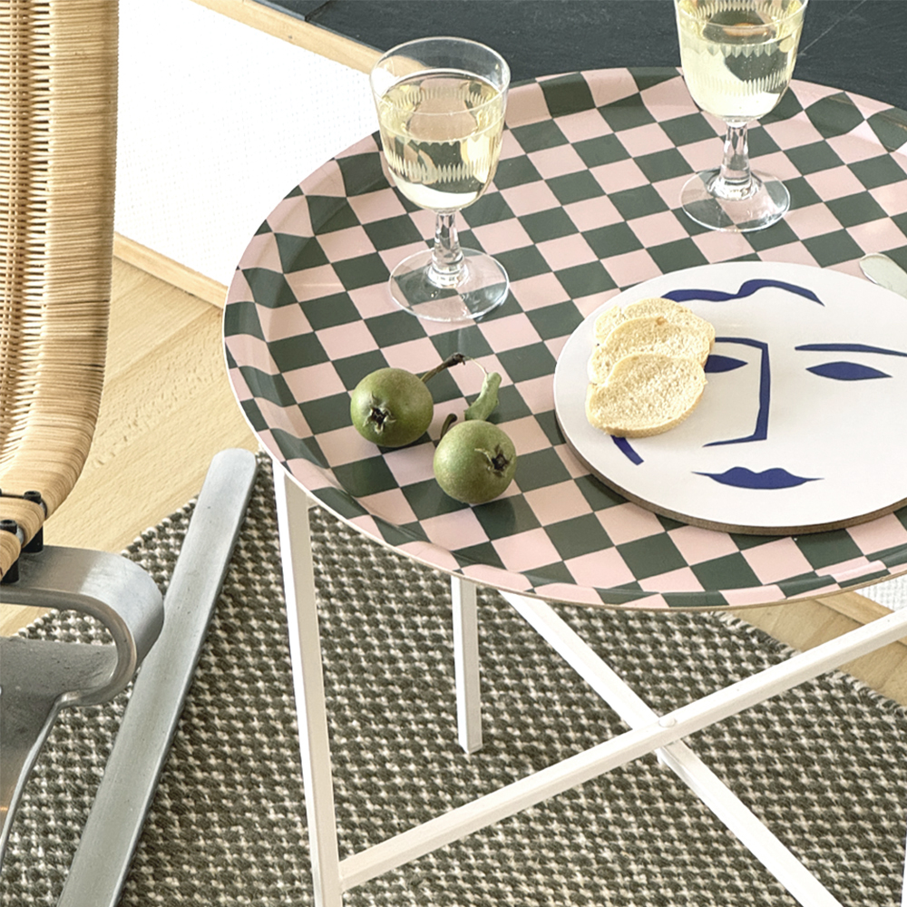 Olive  CHECKER  Rund Bricka - 45 cm - 3