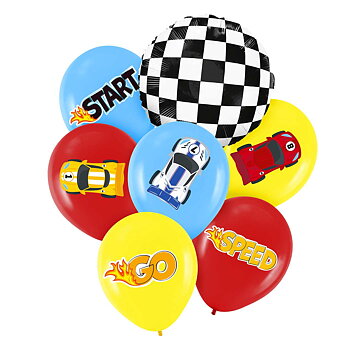 Racingballonger med racerbilar och målflagga 7-pack