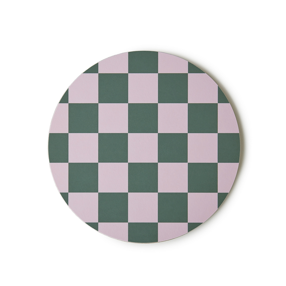 Runt Checker Grytunderlägg - 21cm - Pink/Moss