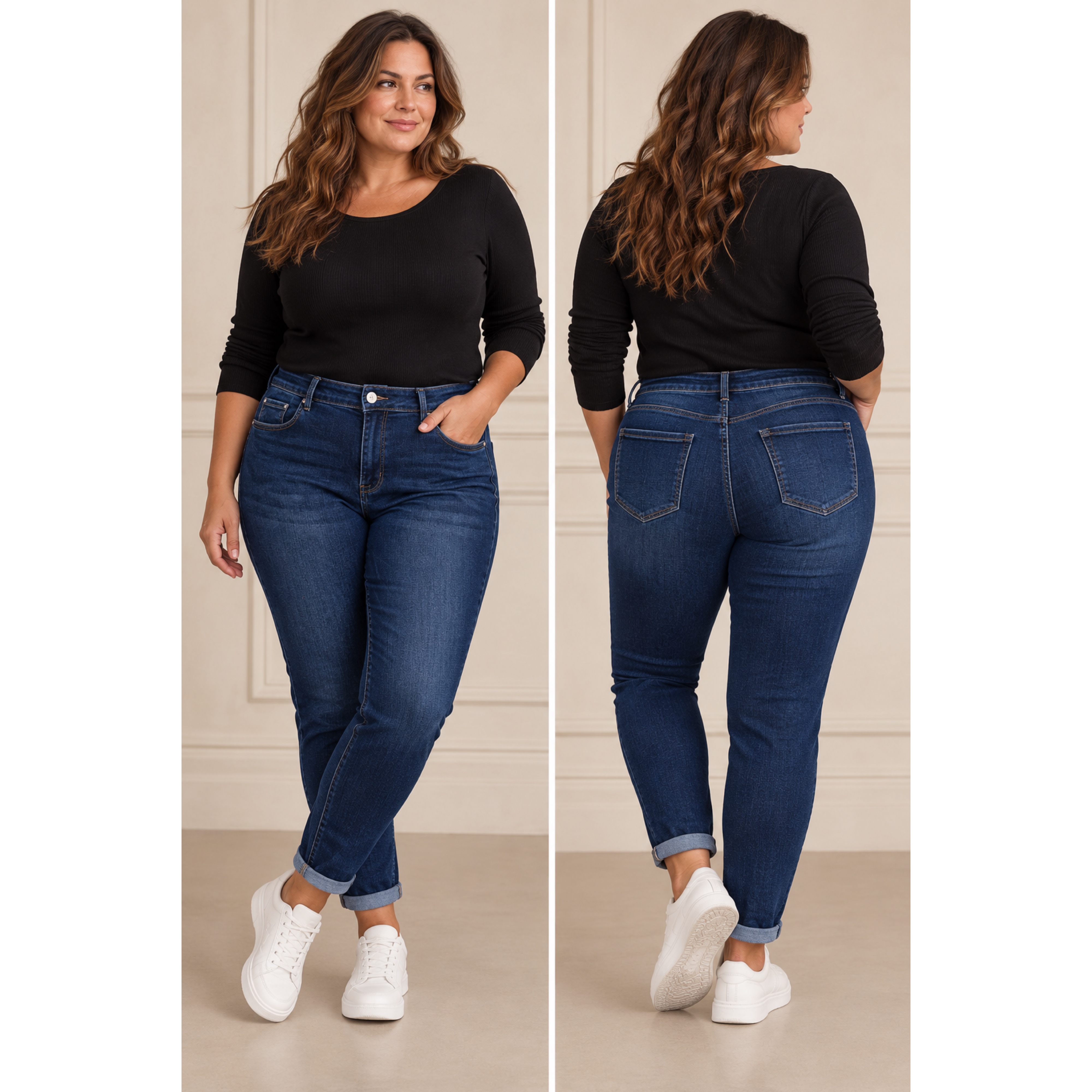 Stretchjeans med fickor, blå 