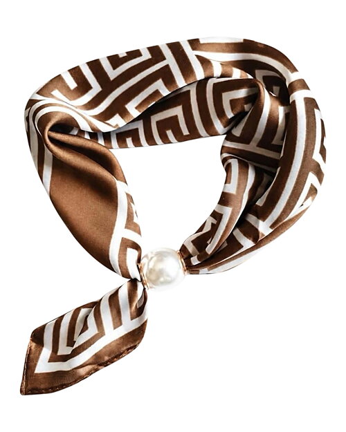 Scarf Chloe med magnet grafiskt mönstrad kanelbrun/offwhite