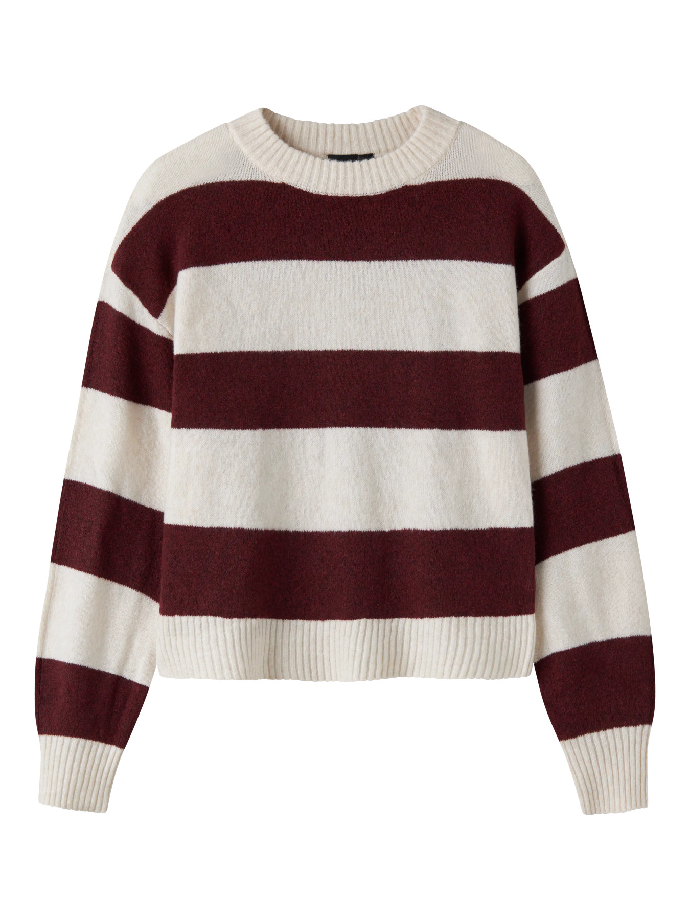 NLFBYNTHE STRIPE LS SHORT KNIT NOOS Fig White