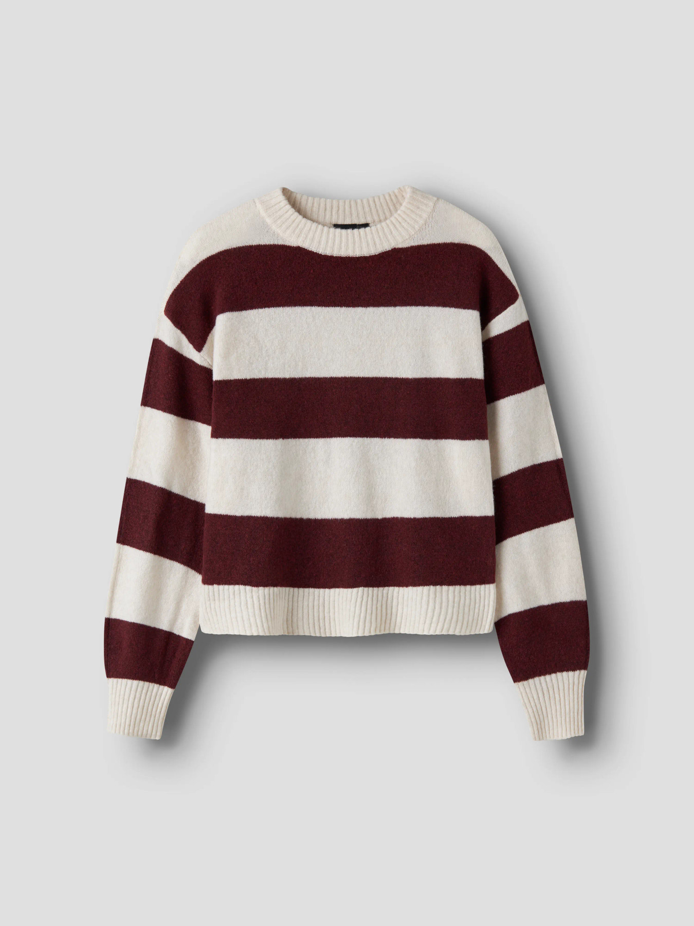 NLFBYNTHE STRIPE LS SHORT KNIT NOOS Fig White - 2