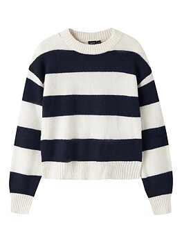 NLFBYNTHE STRIPE LS SHORT KNIT NOOS Dark Sapphire White