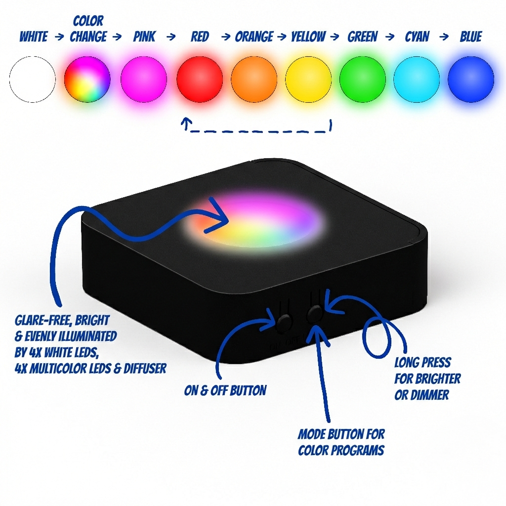 LED Lighting with Adjustable Color and Dimming, Size S (7 × 7 × 2 cm) - 2