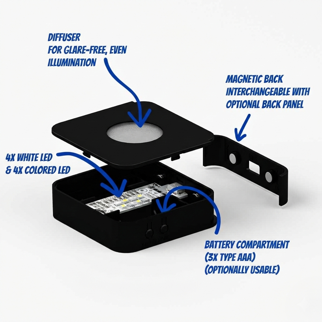 LED Lighting with Adjustable Color and Dimming, Size S (7 × 7 × 2 cm) - 3