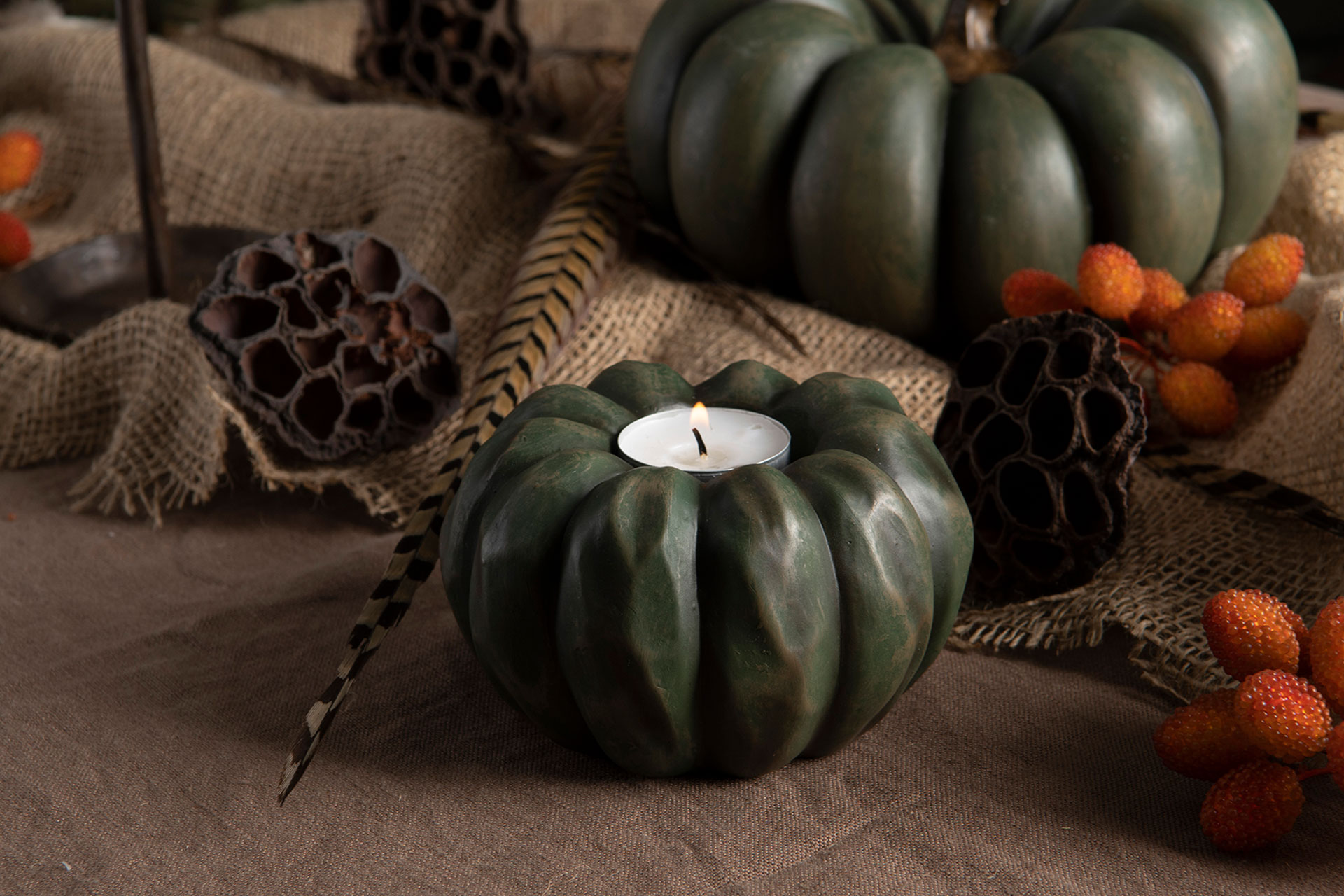 Ljuslykta Pumpa Grön 7 cm – A Lot Decoration - 2