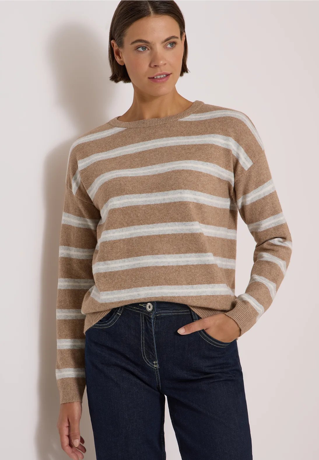 Cosy Striped Boatneck - Creamy Mocha - Cecil