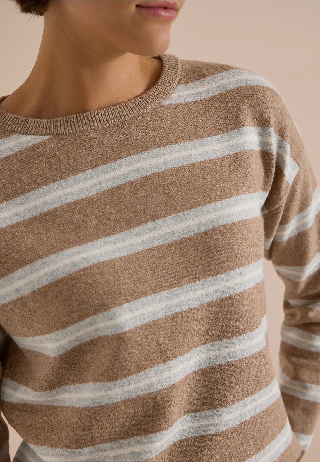 Cosy Striped Boatneck - Creamy Mocha - Cecil - 5