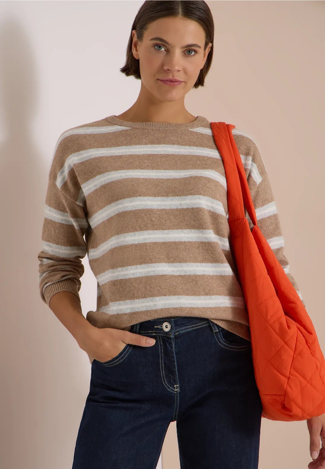 Cosy Striped Boatneck - Creamy Mocha - Cecil