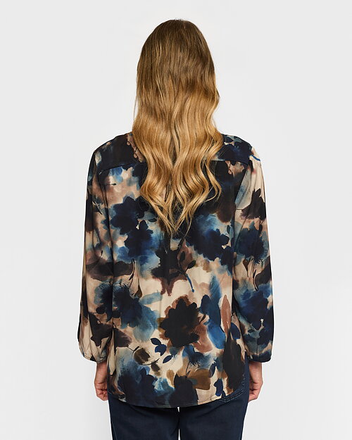 Blus Elsa v-ringad blå/beige mönstrad - 2