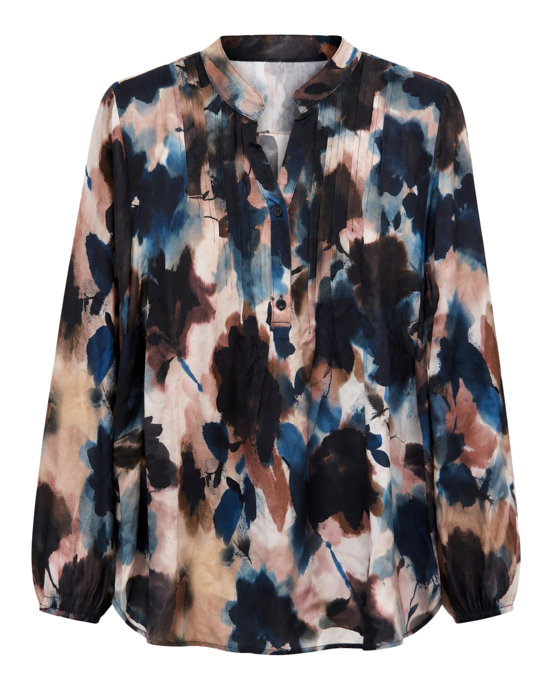 Blus Elsa v-ringad blå/beige mönstrad - 5