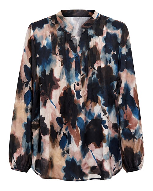 Blus Elsa v-ringad blå/beige mönstrad - 5