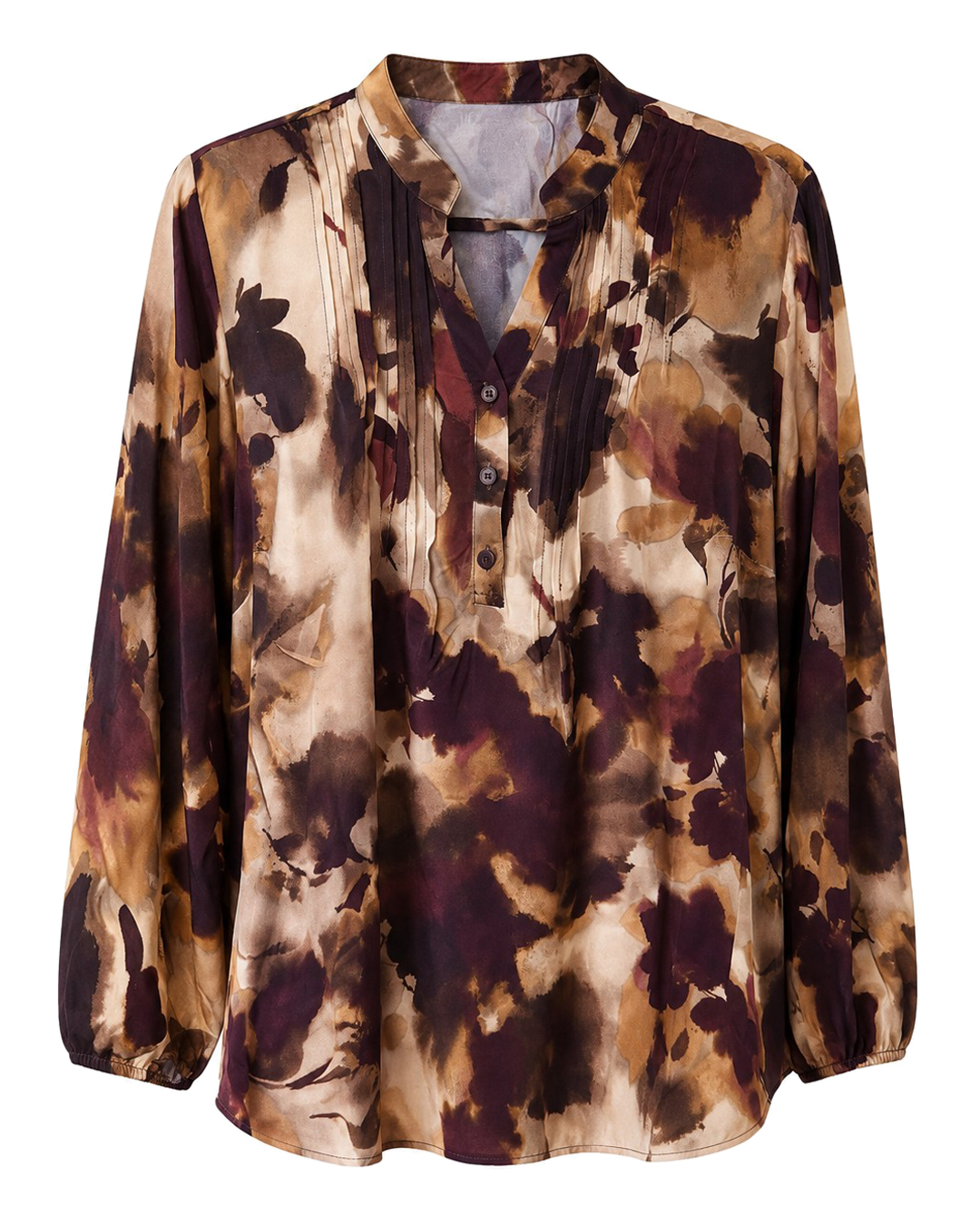 Blus Elsa v-ringad vinröd/beige mönstrad - 5