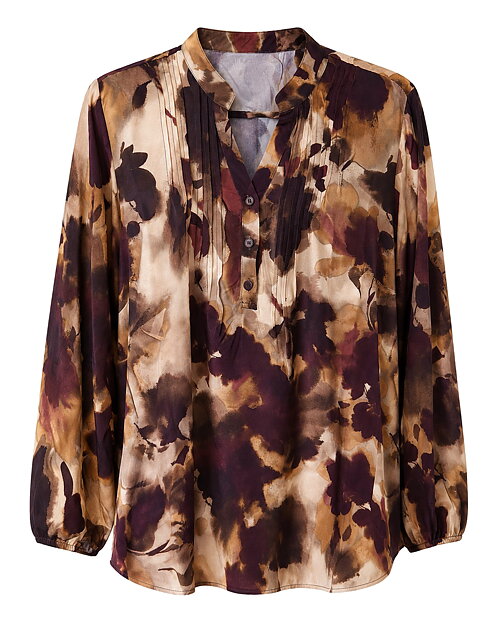 Blus Elsa v-ringad vinröd/beige mönstrad - 5
