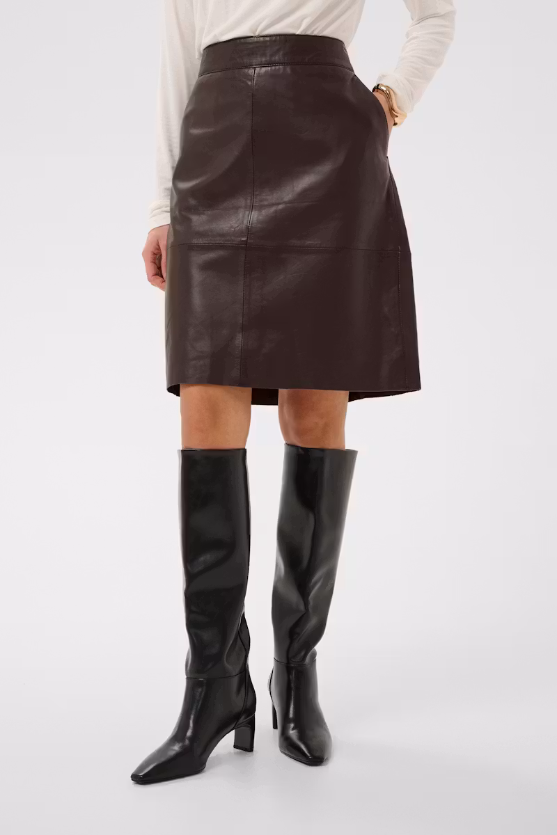 Culture Berta Leather Skirt Coffee Bean