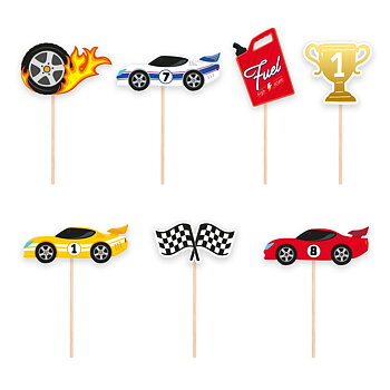 Cupcake toppers med racingbilar och målflaggor 7-pack