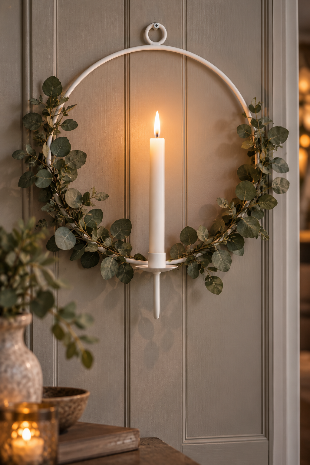 Iron wall candle ring - Wall candle holder White Ø 45 cm - 2