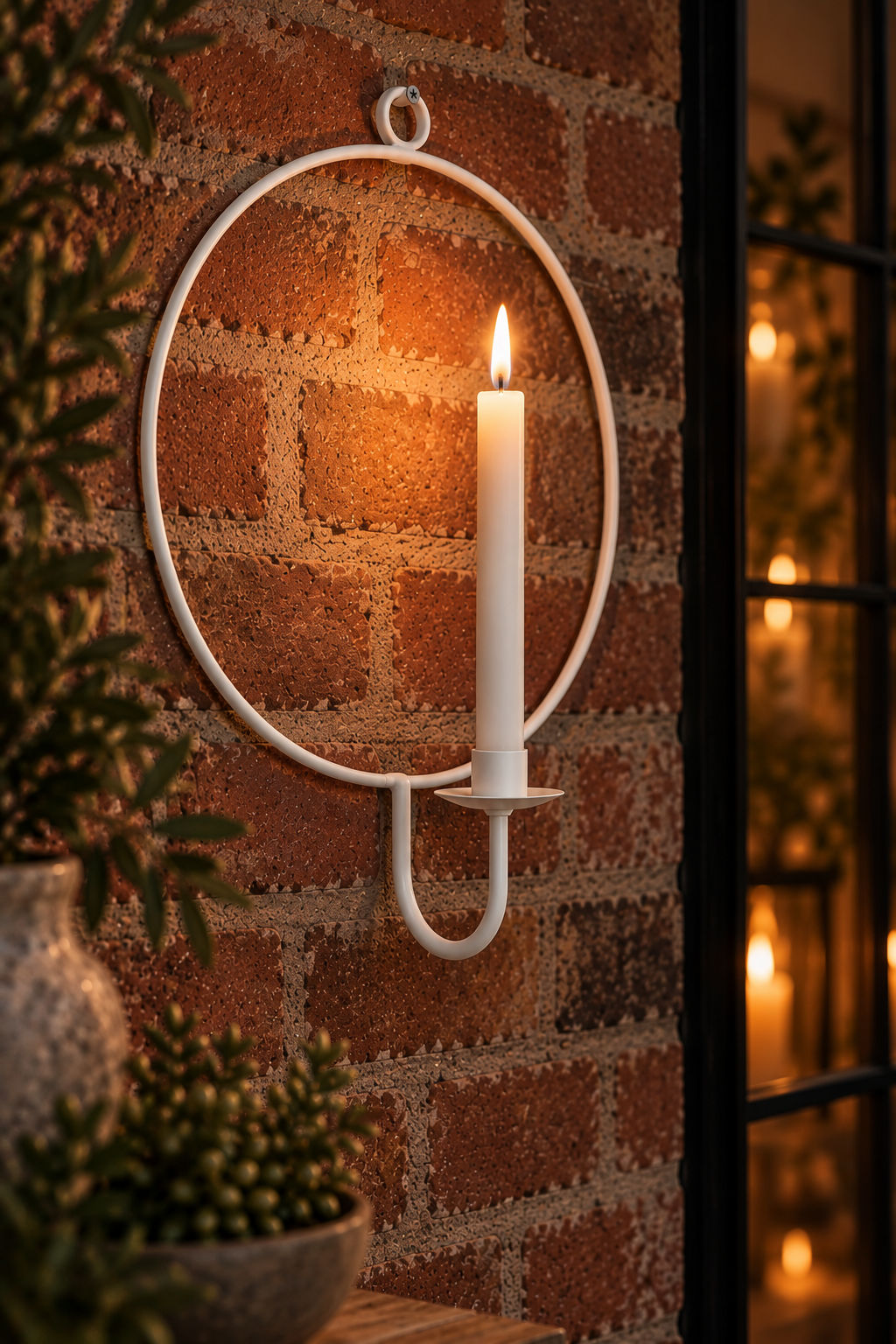 Iron wall candle ring - Wall candle holder White Ø 45 cm