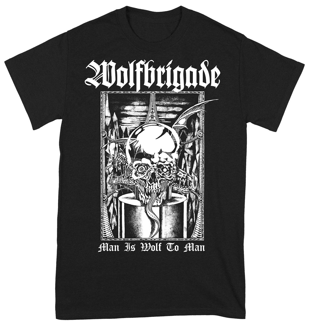 WOLFBRIGADE - Man is Wolf To Man SVART T-shirt (PRE-ORDER)
