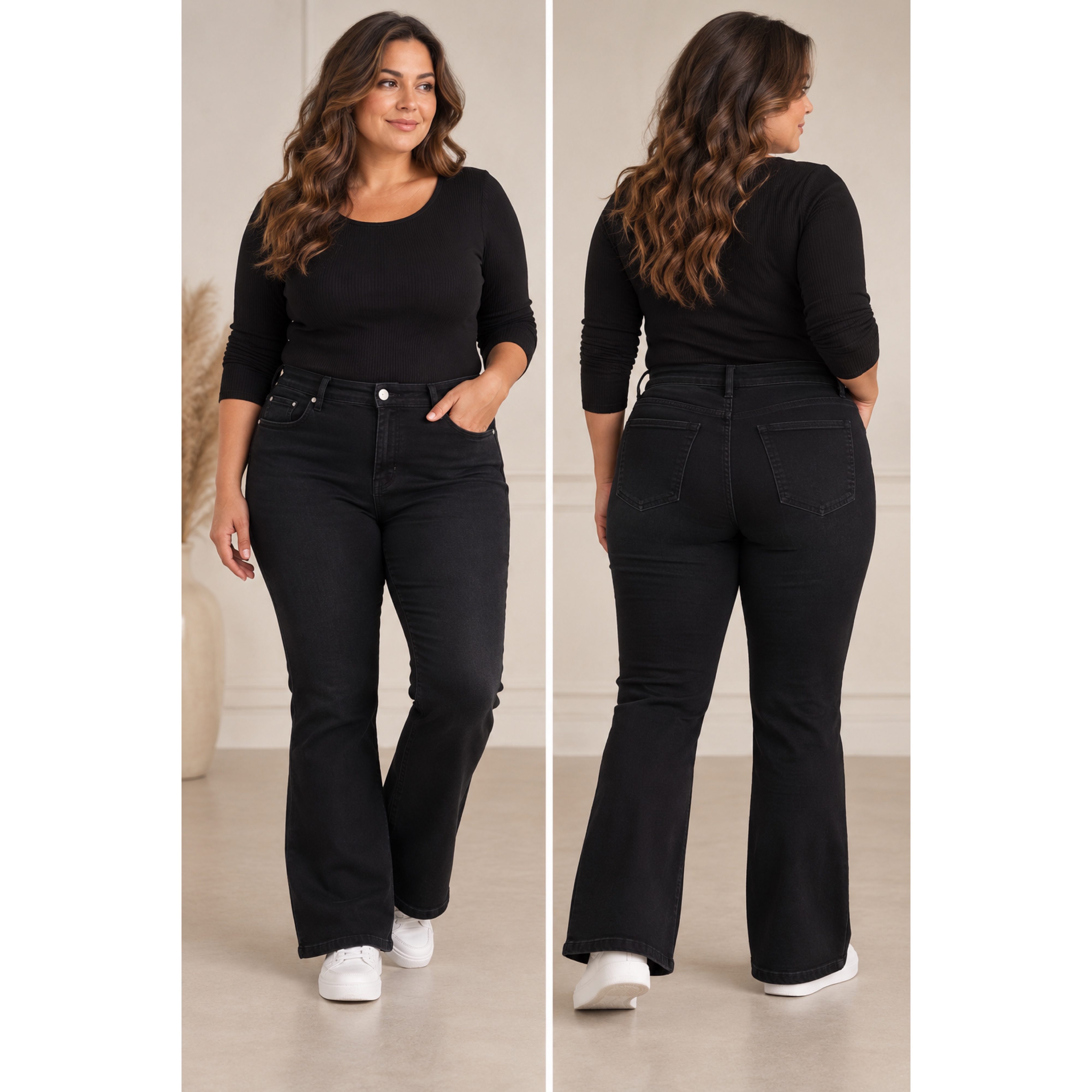 Stretchjeans med fickor, svart 