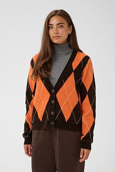 Argyle cardigan orange/brown