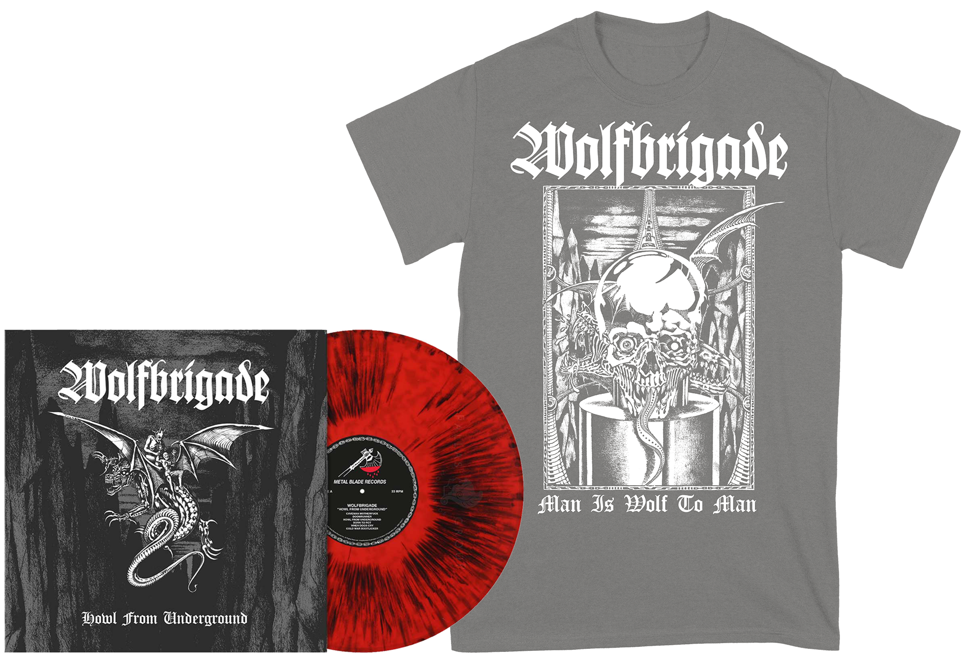 WOLFBRIGADE - Howl From Underground LP + Man GRÅ T-shirt BUNDLE (PRE-ORDER)