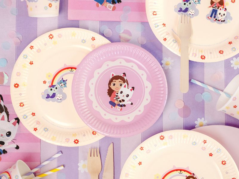 Rosa Gabby's Dollhouse papptallrik på kalasdukning