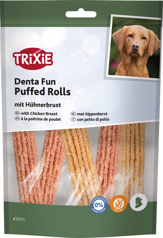 Denta Fun puffade rullar med kycklingbröst, 12,5 cm, 100 g