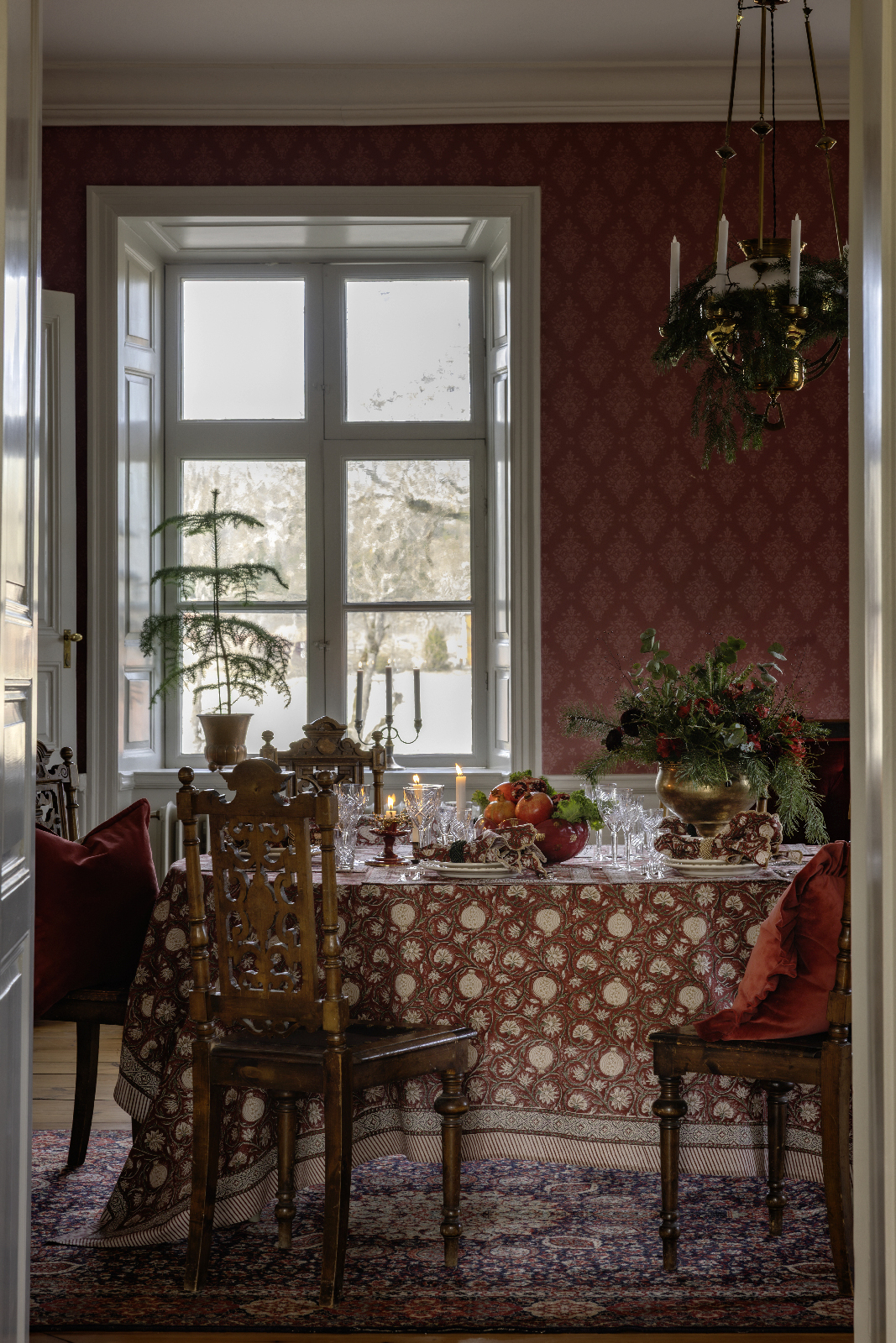 Bomullsduk Tangier Pomegranate Red & Green - 4