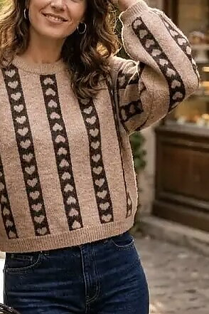 Qnuz - Knit Pullover Hearts Brown