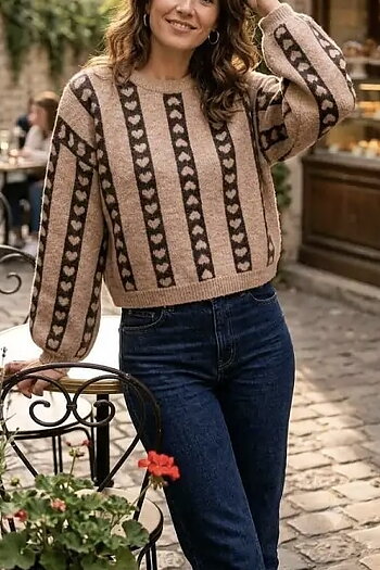 Qnuz - Knit Pullover Hearts Brown