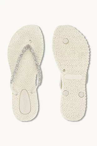 Flip Flops With Rhinestones - Creme