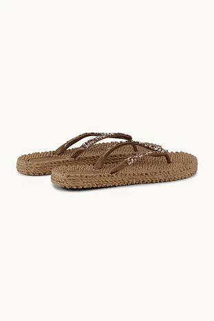 Flip Flops With Rhinestones - Mocca