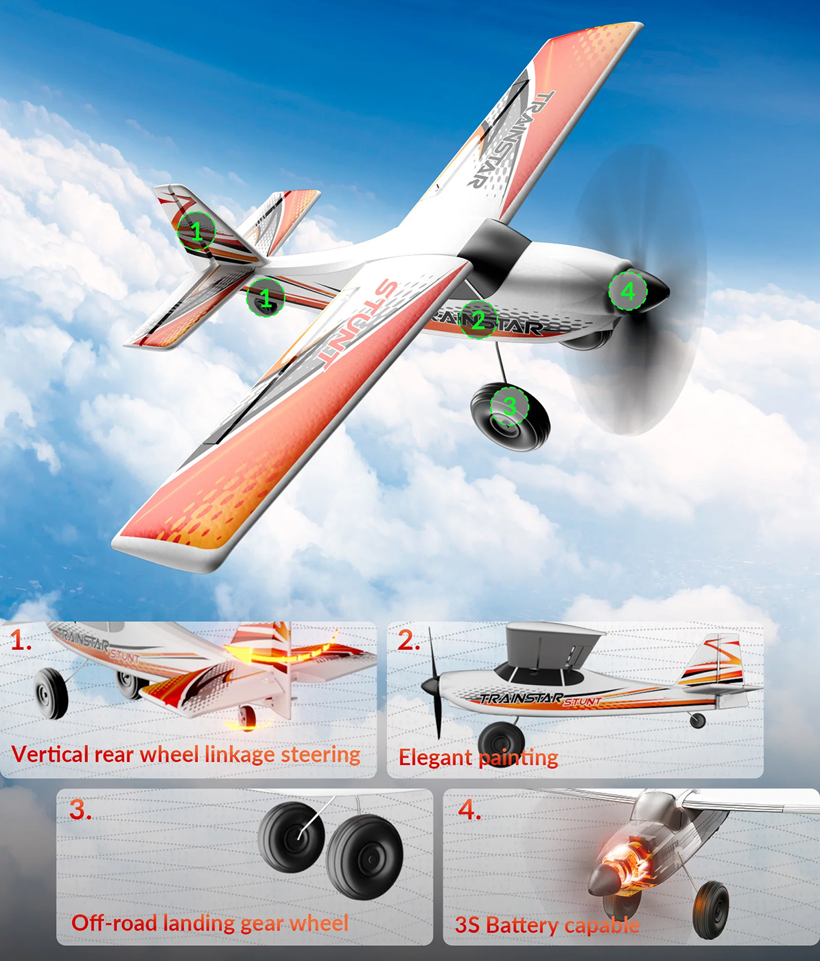 Trainstar Stunt Gyro Borstlös 500 mm RTF Röd - 2