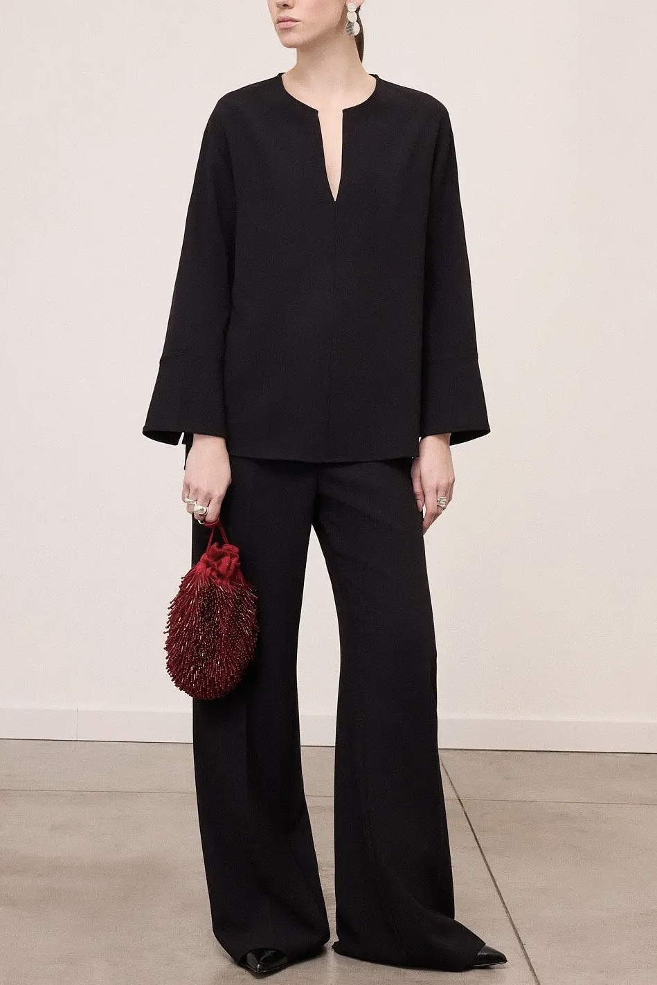 OttodÁme - Oversized Blouse With Slits Black - 2