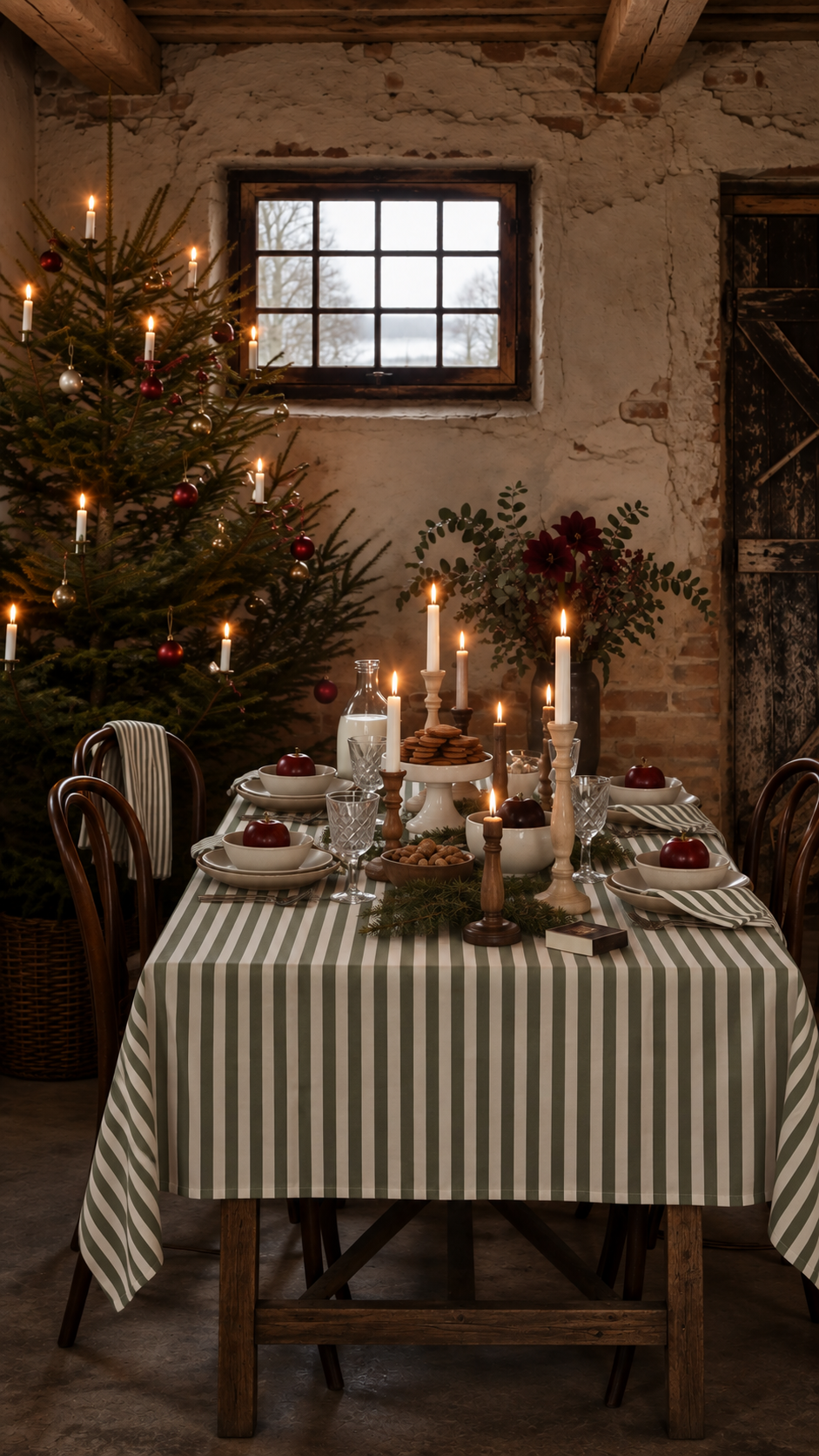 Ernst Tablecloth Striped 145x300 Green/White