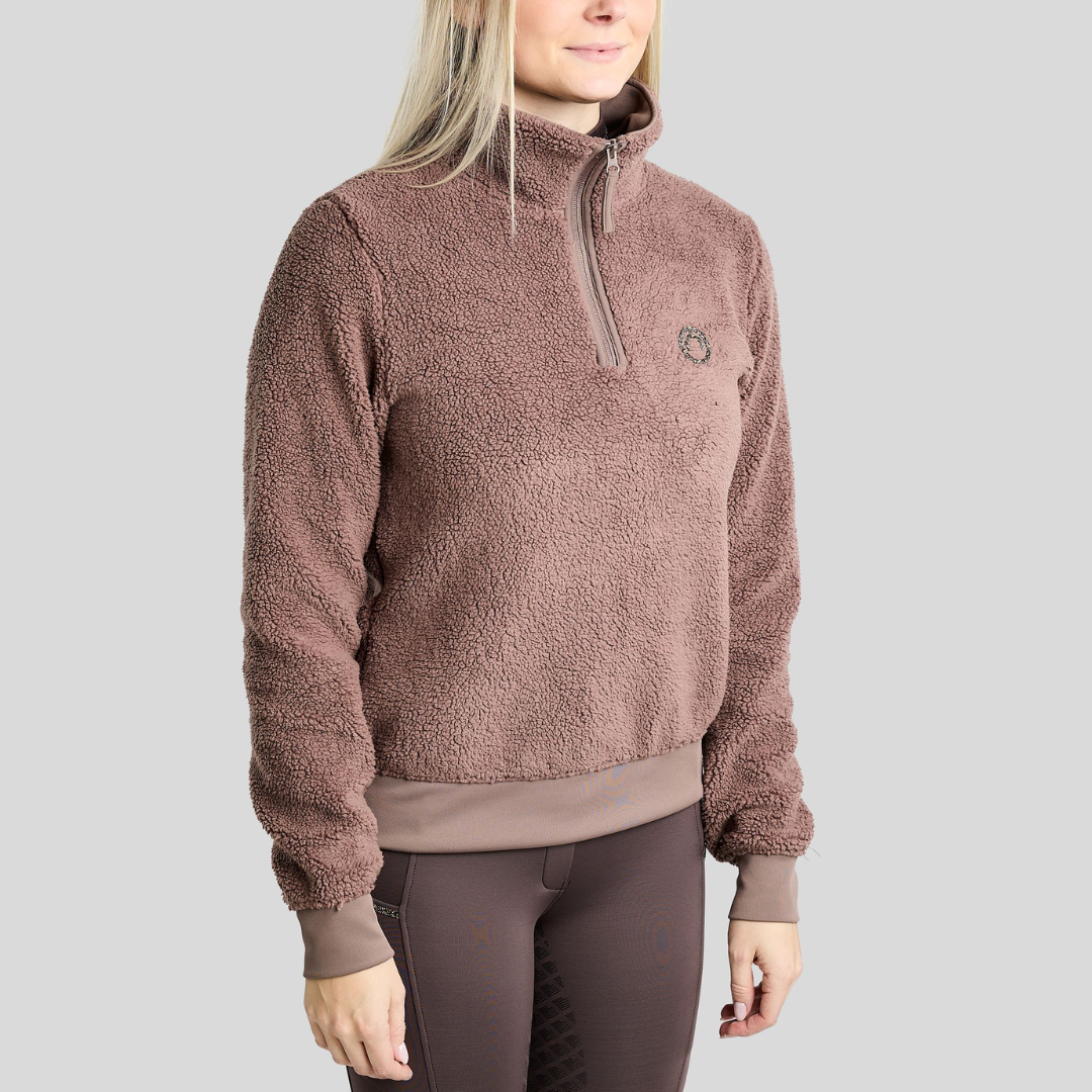 MONTAR MOEBBA TEDDY PILE Q-ZIP JACKET W. GOLDEN QUARTZ CRYSTAL TAPE - NOUGAT BROWN