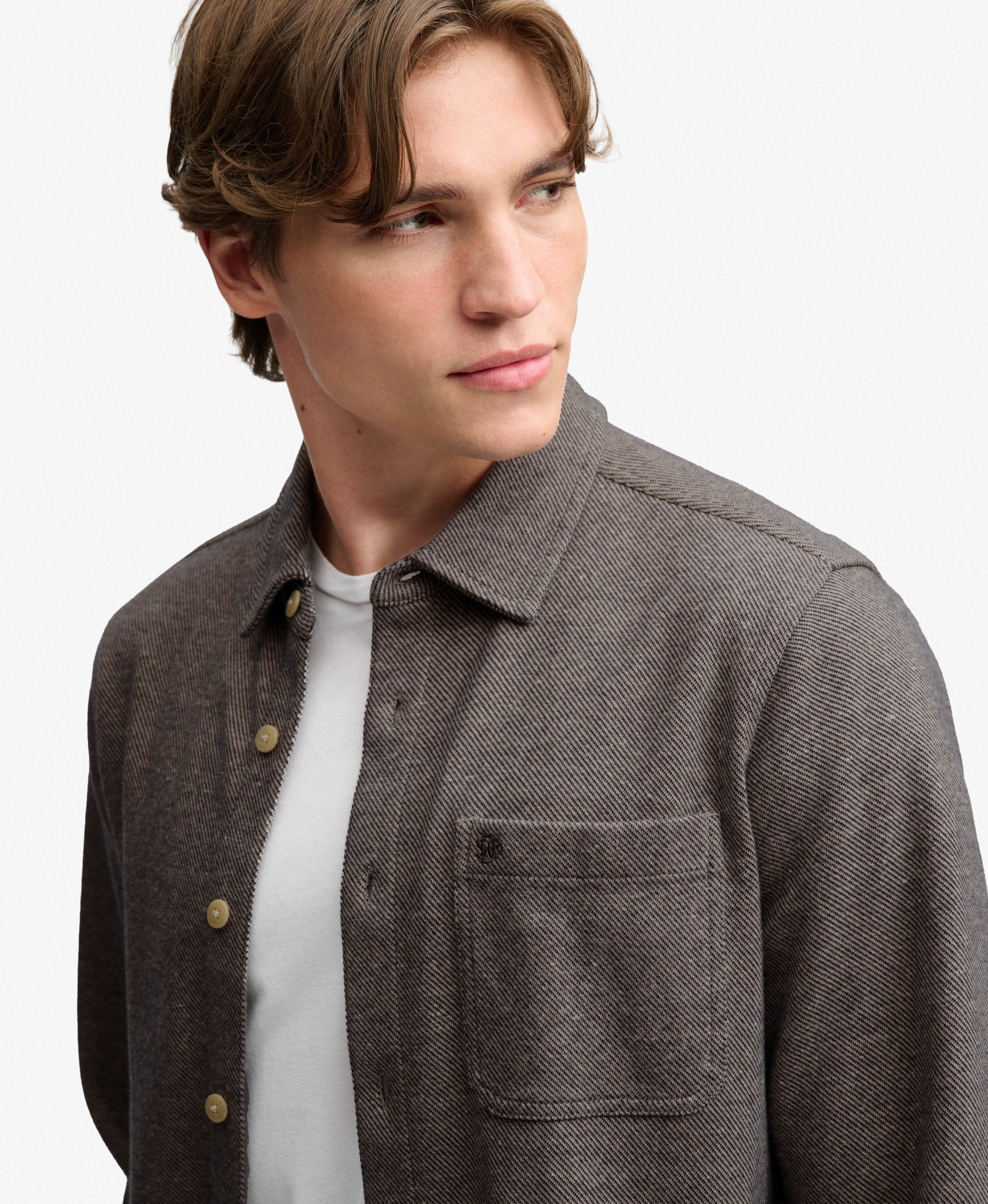 Superdry - Twill Tweed Jersey Shirt  - Taupe Tweed - 3