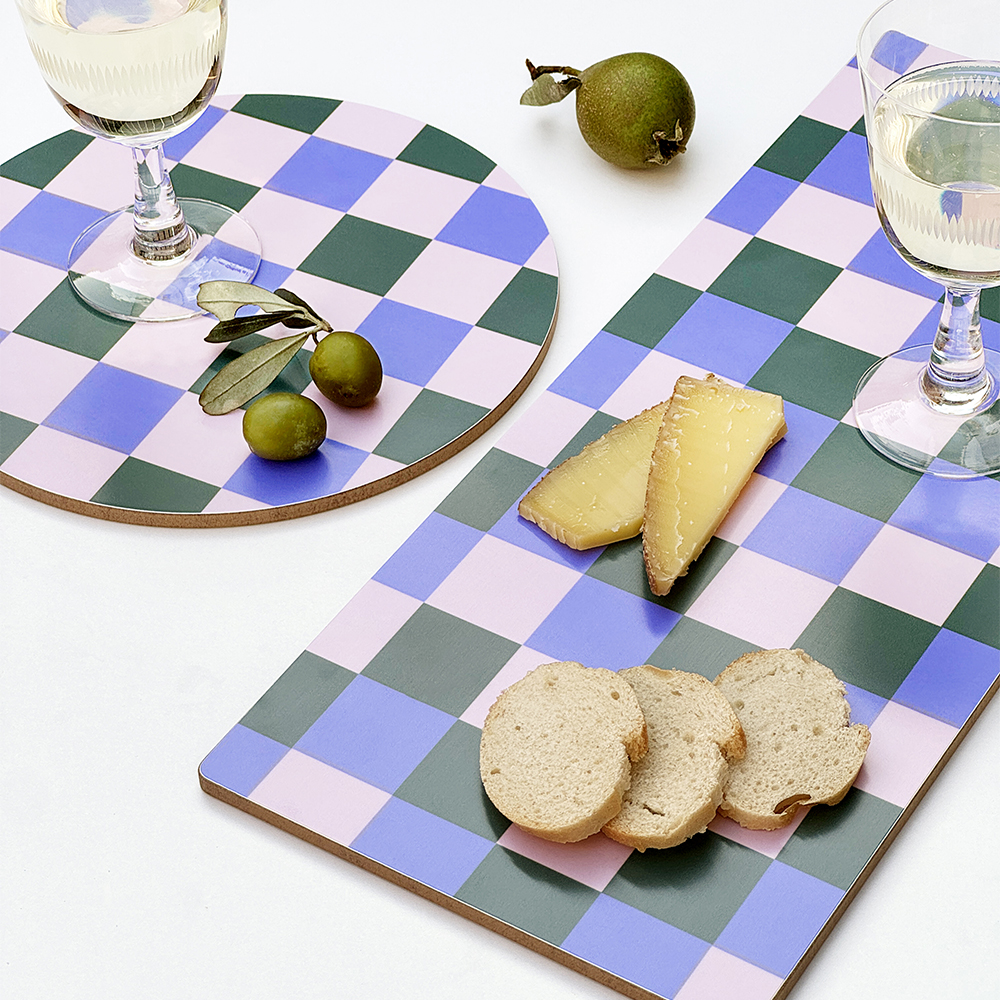 Checker Mix Serving Board  - 40x17 cm - Pink/Moss - 2