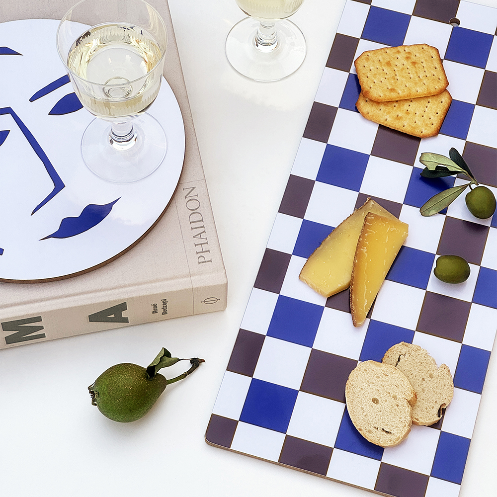 Checker Mix Serveringsbräda  - 40x17 cm - Chocolate/Blue - 2