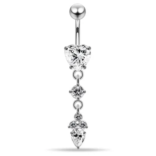 Belly button piercing - glittery heart with pendant