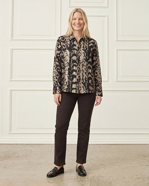 Blus Nini krage mönstrad beige/svart - 4