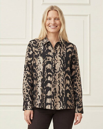 Blus Nini krage mönstrad beige/svart