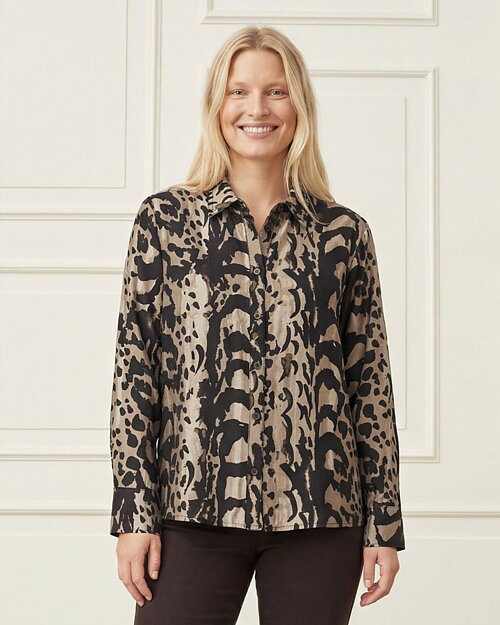 Blus Nini krage mönstrad beige/svart