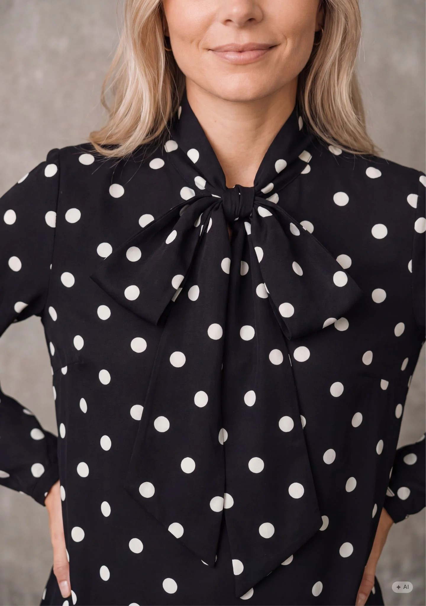 Osla Bow Blouse - Black W/Dots - Isay - 4