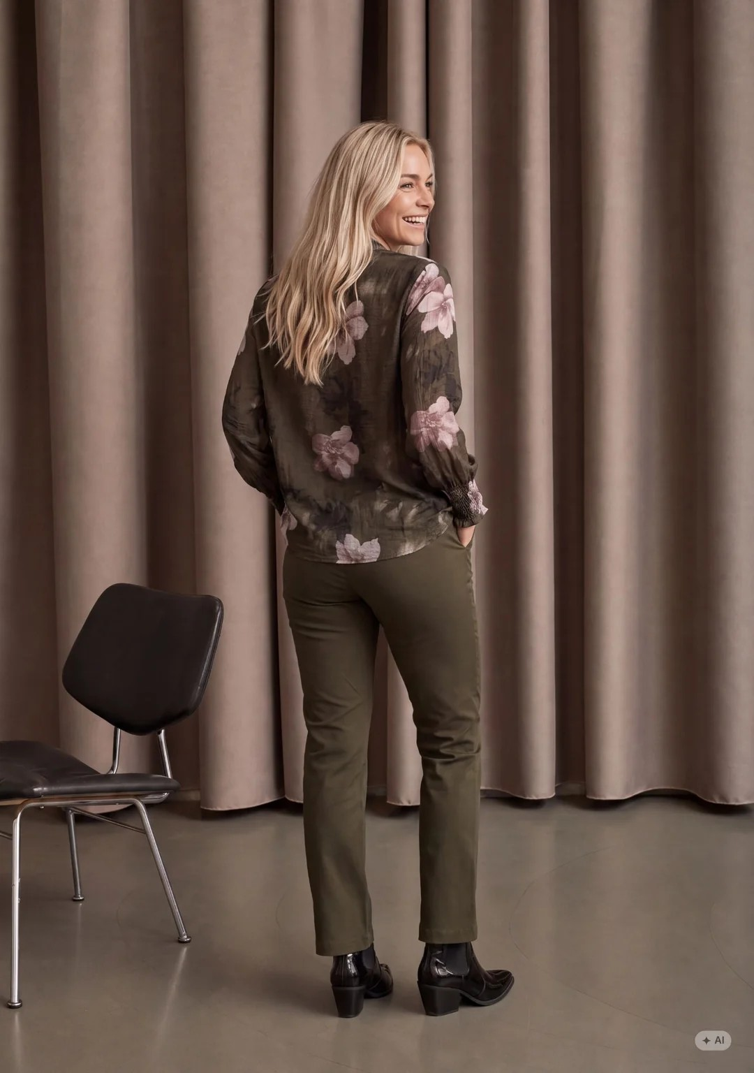 Ane Printed Blouse - Khaki Flowerdream - Isay 