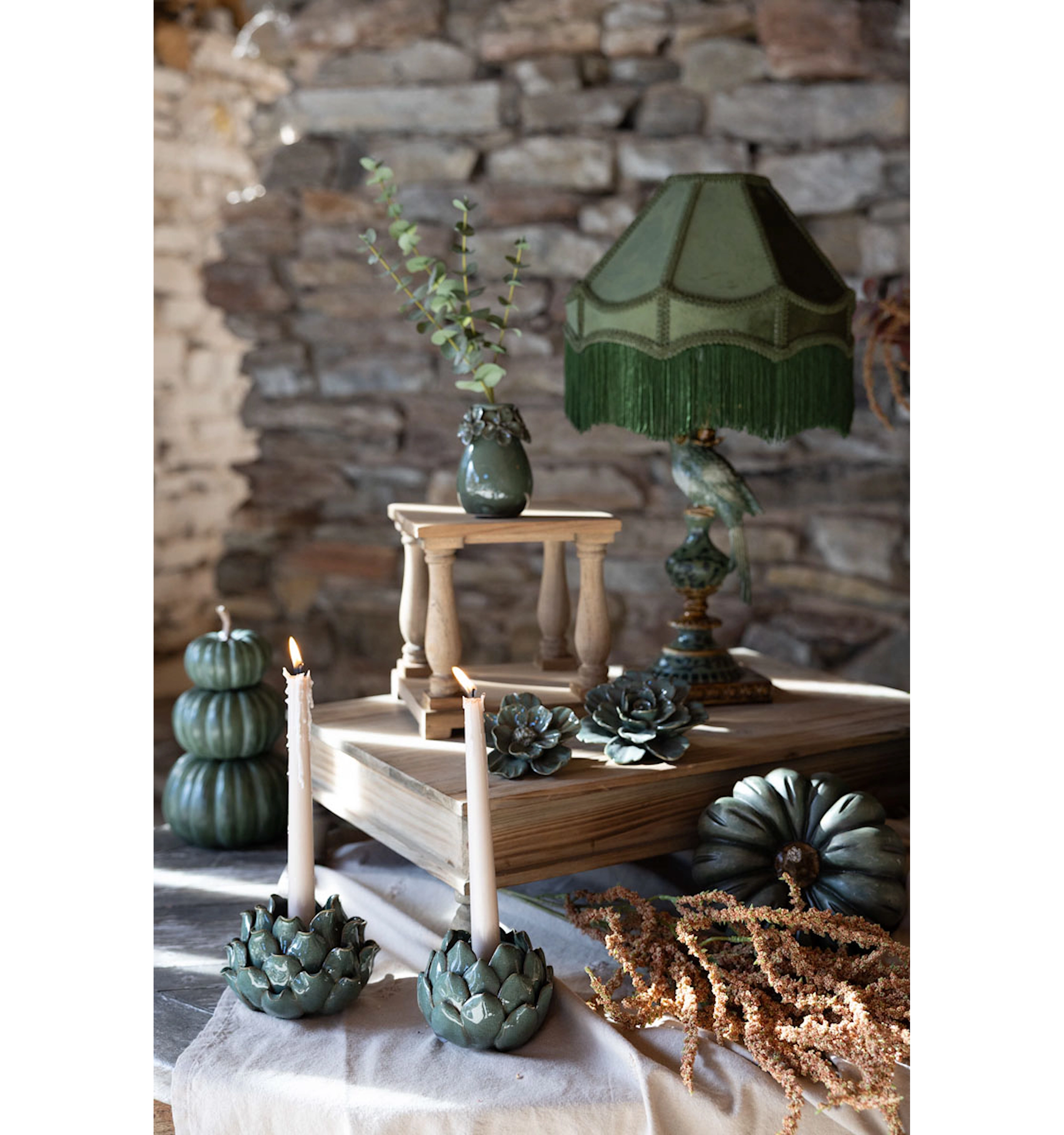 Ljuslykta Kronärtskocka Hildur - Green Glaze - 4
