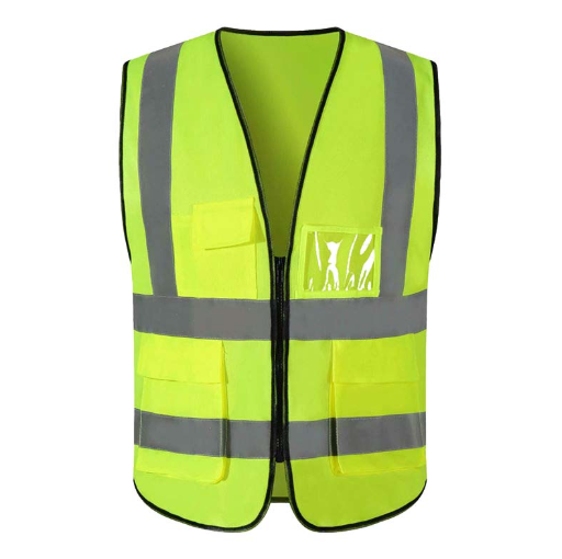 Reflexväst Gul, Dragkedja 5 fickor - L/XL