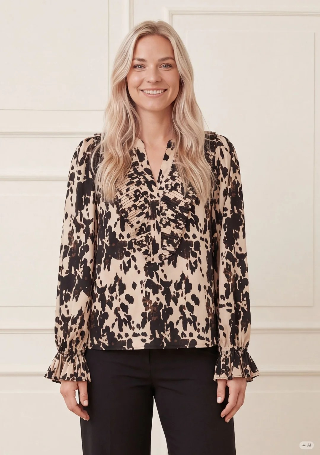 Melba Pleat Blouse - Earth Print - Isay